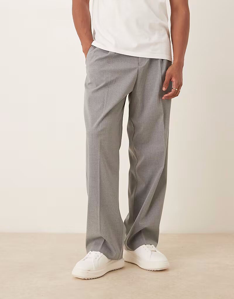 

Широкие брюки ASOS DESIGN из элегантного комплекта серого цвета в тонкую полоску с эластичной талией
