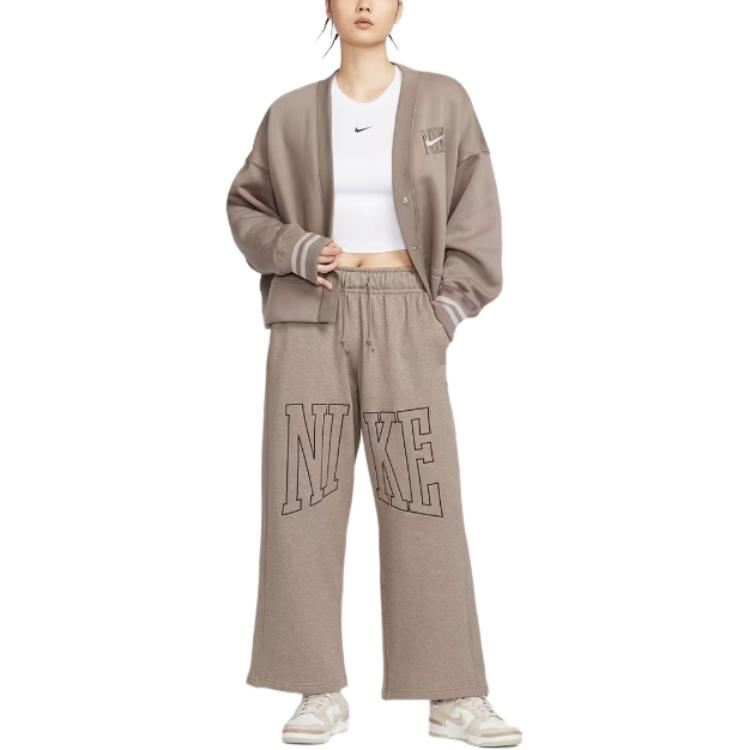 Nike Swoosh AS W NSW S TR EET OH FLC вязаные спортивные штаны женские Mink Brown — фото 4