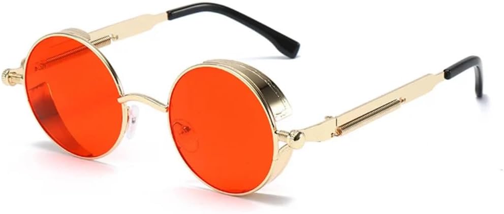 

Солнцезащитные очки с защитой UV400 | Металлические круглые линзы в стиле панк | Цветные линзы | Для женщин и мужчин | Для занятий спортом на открытом воздухе и вождения DSVIGF, Gold-red