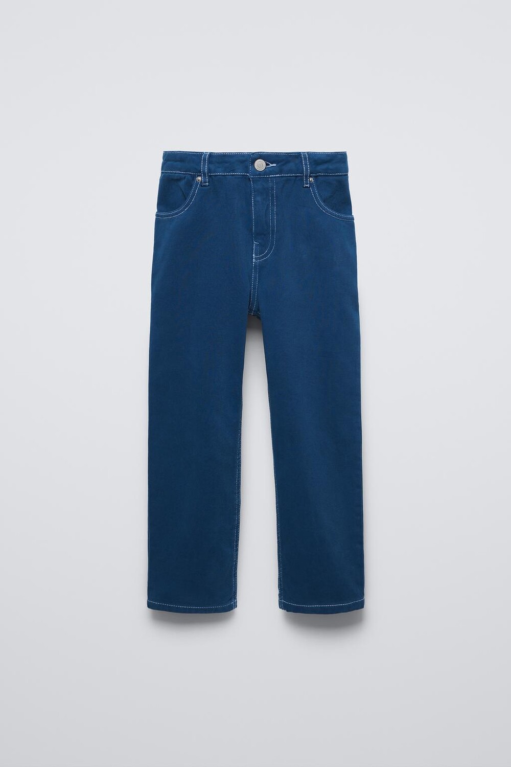 

Прямые брюки с отстрочкой ZARA, голубоватый