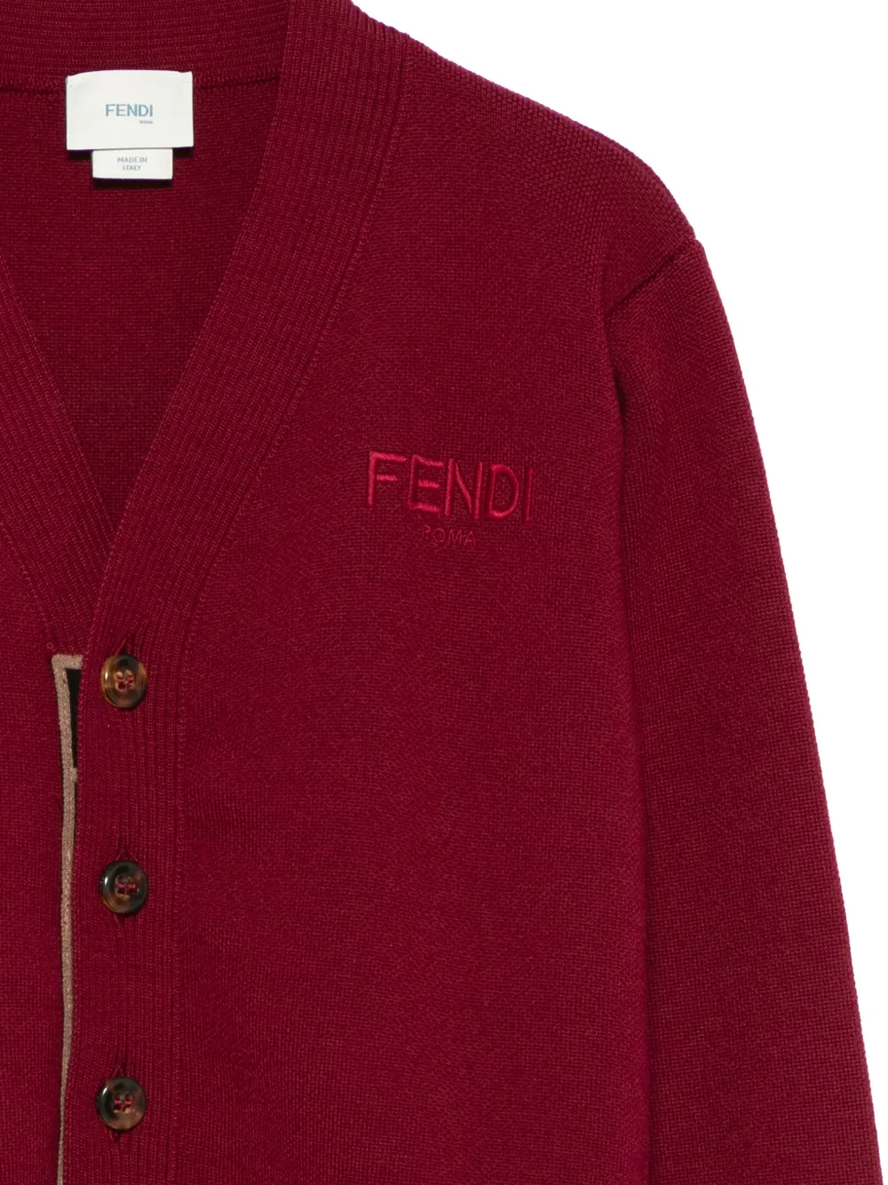 Кардиган с вышитым логотипом FENDI KIDS, красный — фото 3