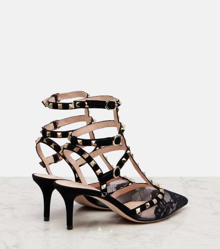 Туфли-лодочки Rockstud из замши с кружевными вставками Valentino Garavani, Nero — фото 2