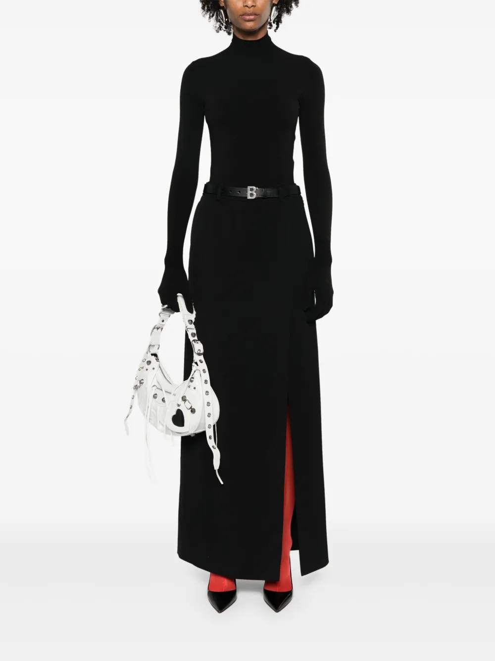 Юбка макси строгого кроя с разрезом BALENCIAGA, черный — фото 2
