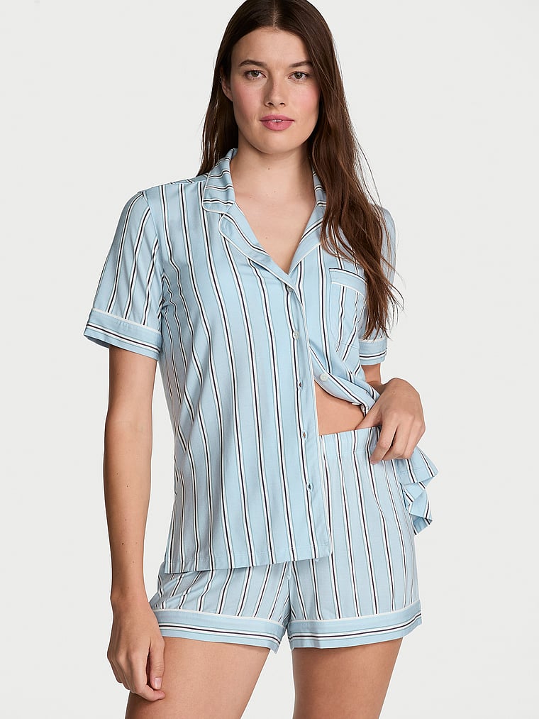 

Мягкий короткий пижамный комплект из модала Victoria'S Secret, modal soft blue variegated stripe