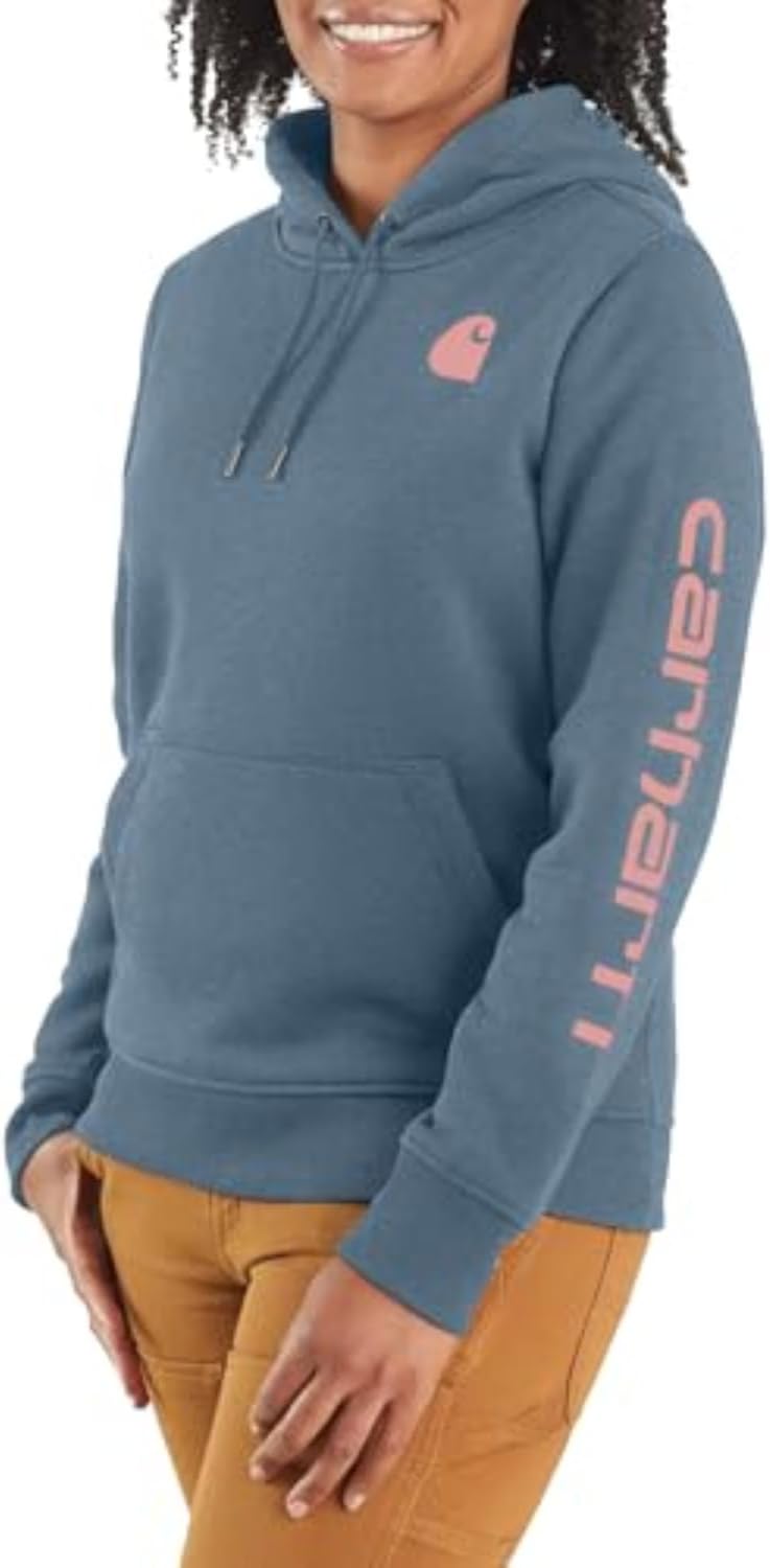 

Женская свободная толстовка Carhartt средней толщины с логотипом на рукавах, Thundercloud Heather