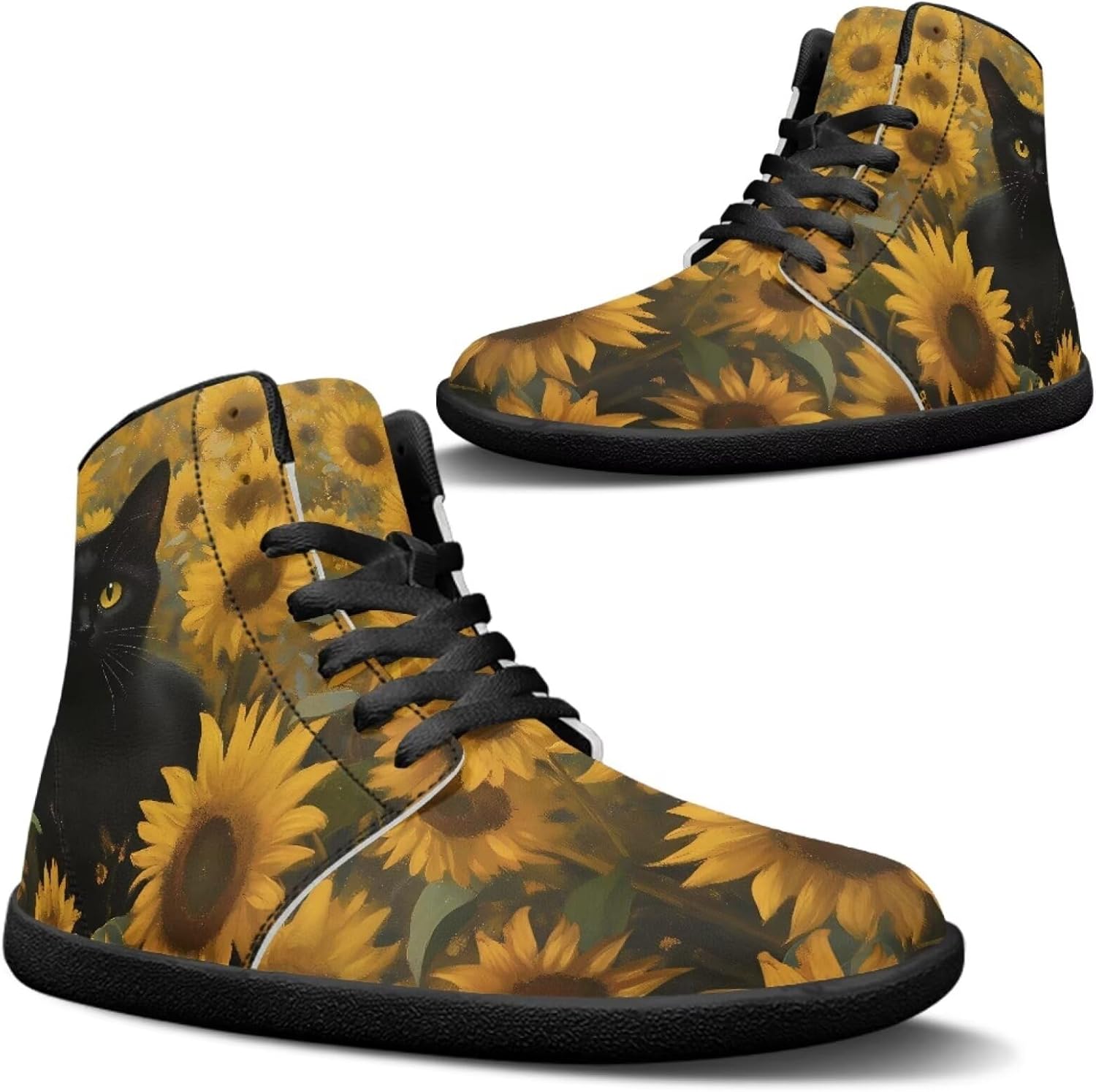 

Мужские модные кроссовки Jeiento, минималистичные обувь с нулевым перепадом подошвы, прогулочные обувь с широкой передней частью, ботинки, обувь с изображением кошек и животных, черный