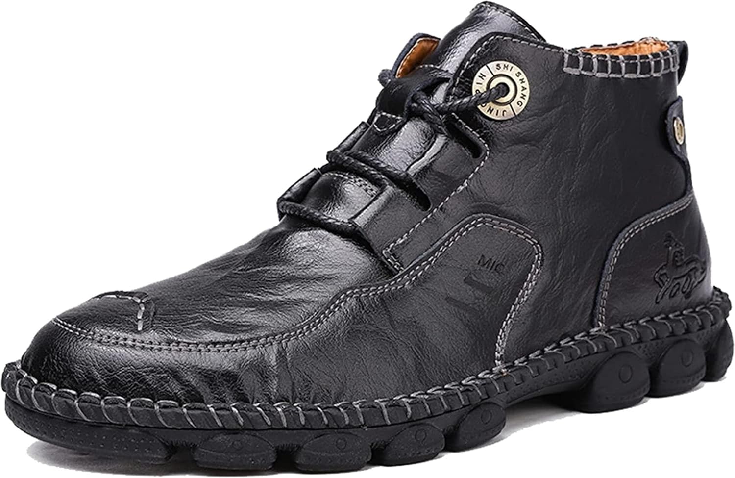 

Мужские зимние ботинки Yiozoi с высоким голенищем, шнуровкой, кожаные, противоскользящие, мягкие, теплые повседневные снегоступы, черный