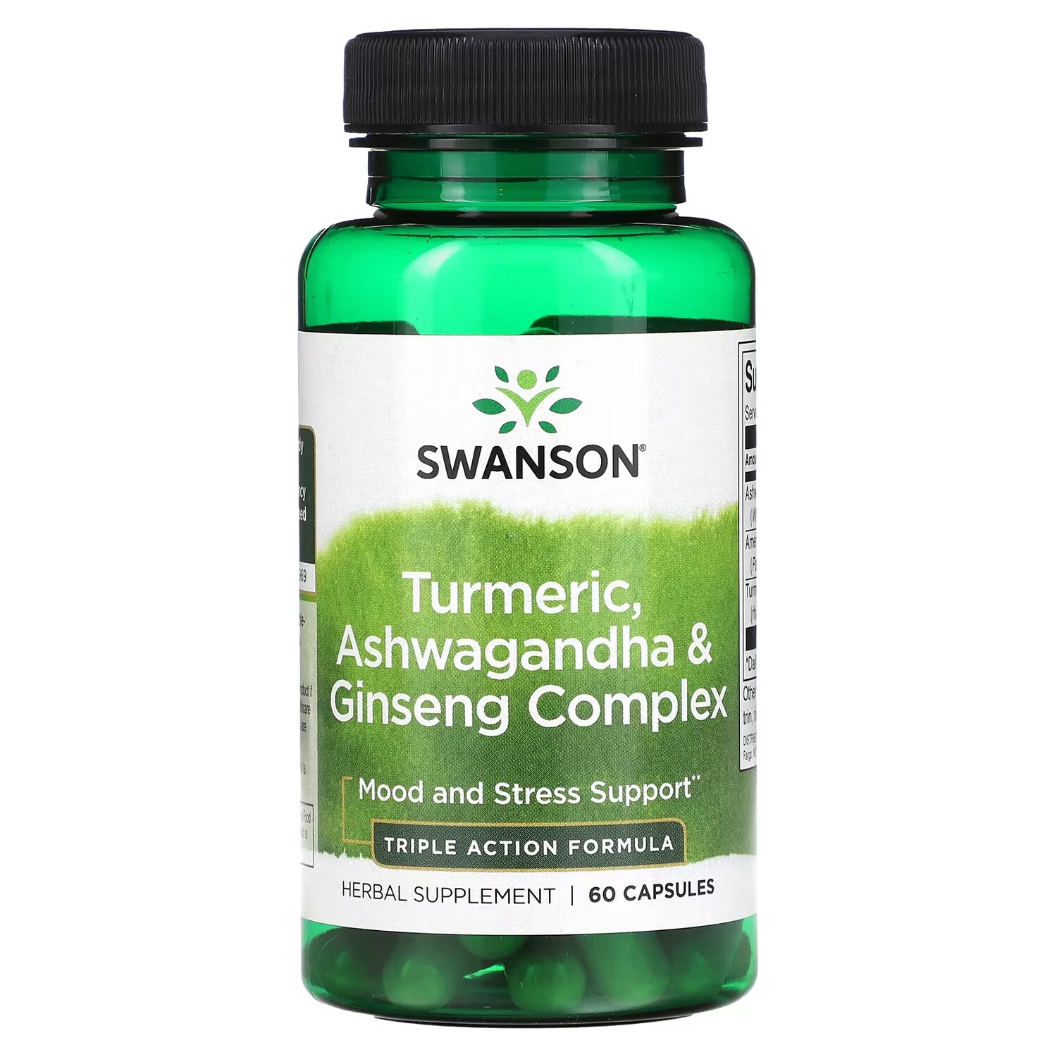 

Комплекс куркумы, ашваганды и женьшеня Swanson, 60 капсул