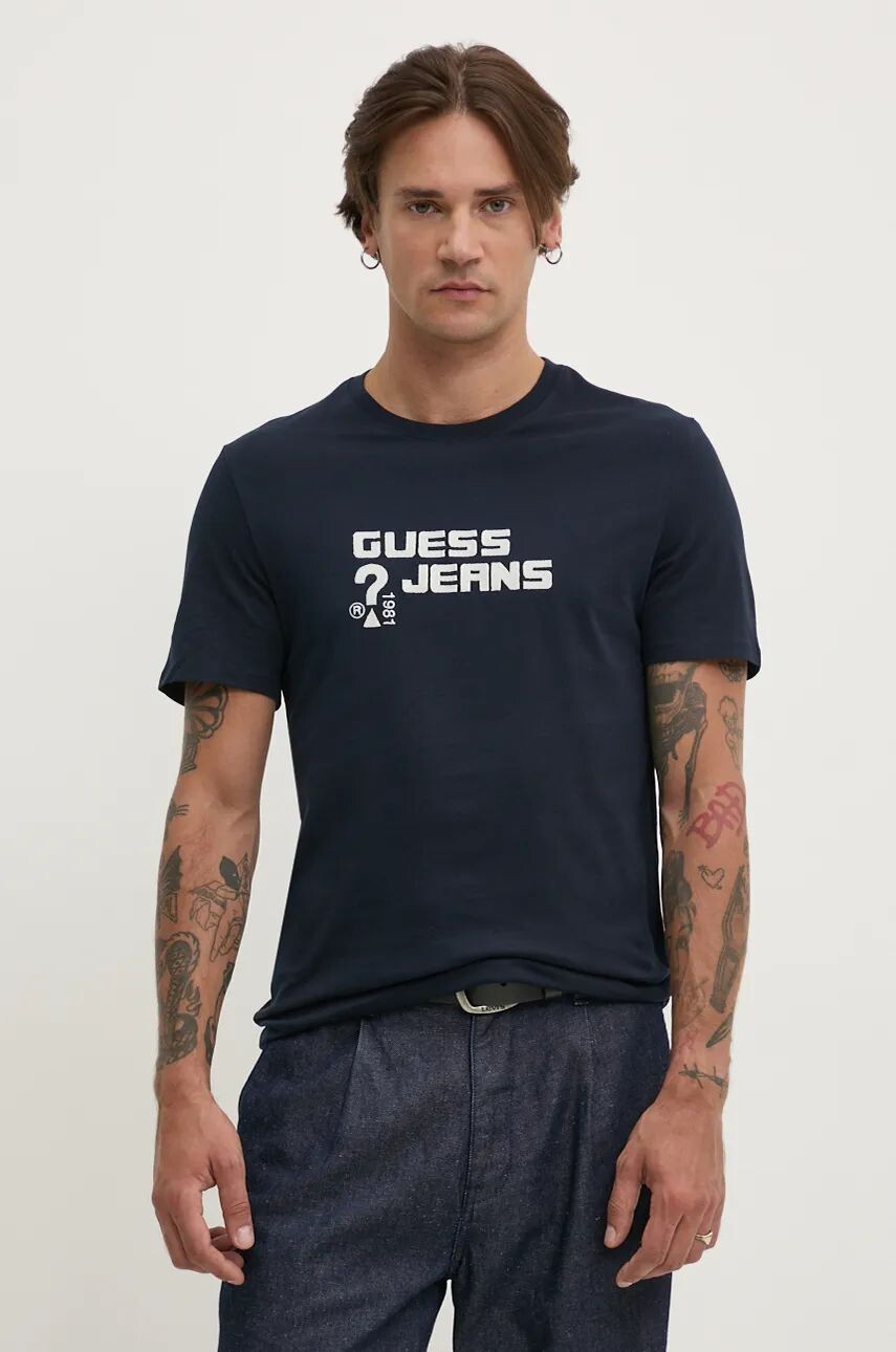 

Хлопковая футболка Guess Jeans, темно-синий