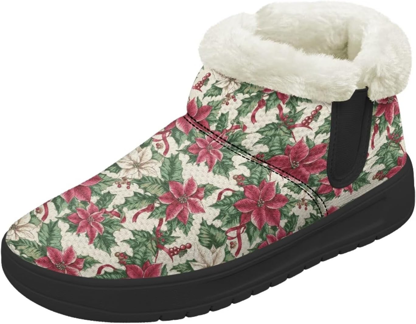 

Рождественские снежные ботинки Forchrinse для женщин и мужчин, зимние теплые ботильоны, удобные, с легким надеванием, походные ботинки, рождественская обувь, Christmas Poinsettia
