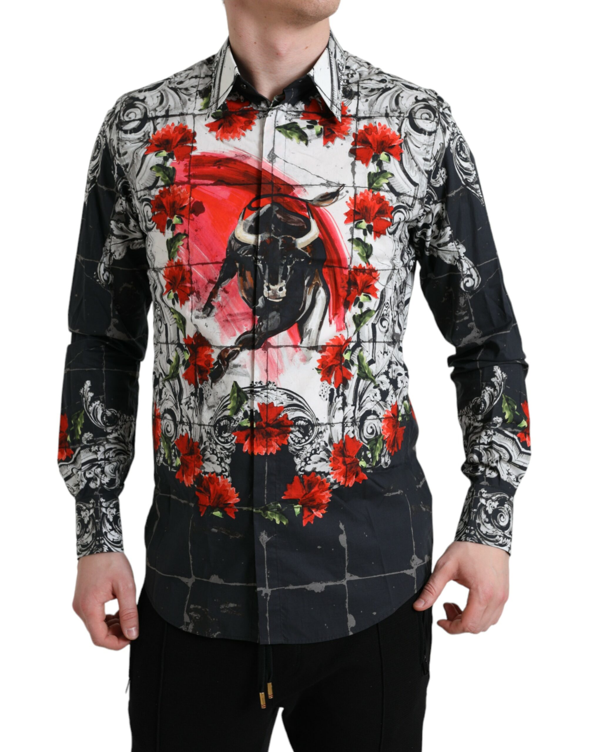 

Рубашка-платье из хлопка с цветочным принтом Slim Fit Bull Dolce & Gabbana, мультиколор