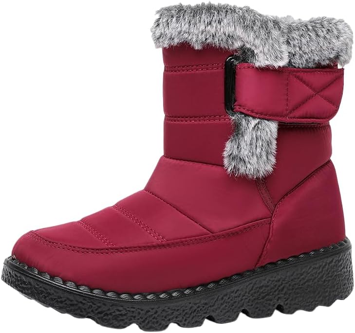 

Женские и мужские зимние ботинки с толстой подошвой, легкие, противоскользящие, на щиколотку, водонепроницаемые, с мягким утеплителем и меховой подкладкой, кроссовки на липучке Hhhchpm, красный