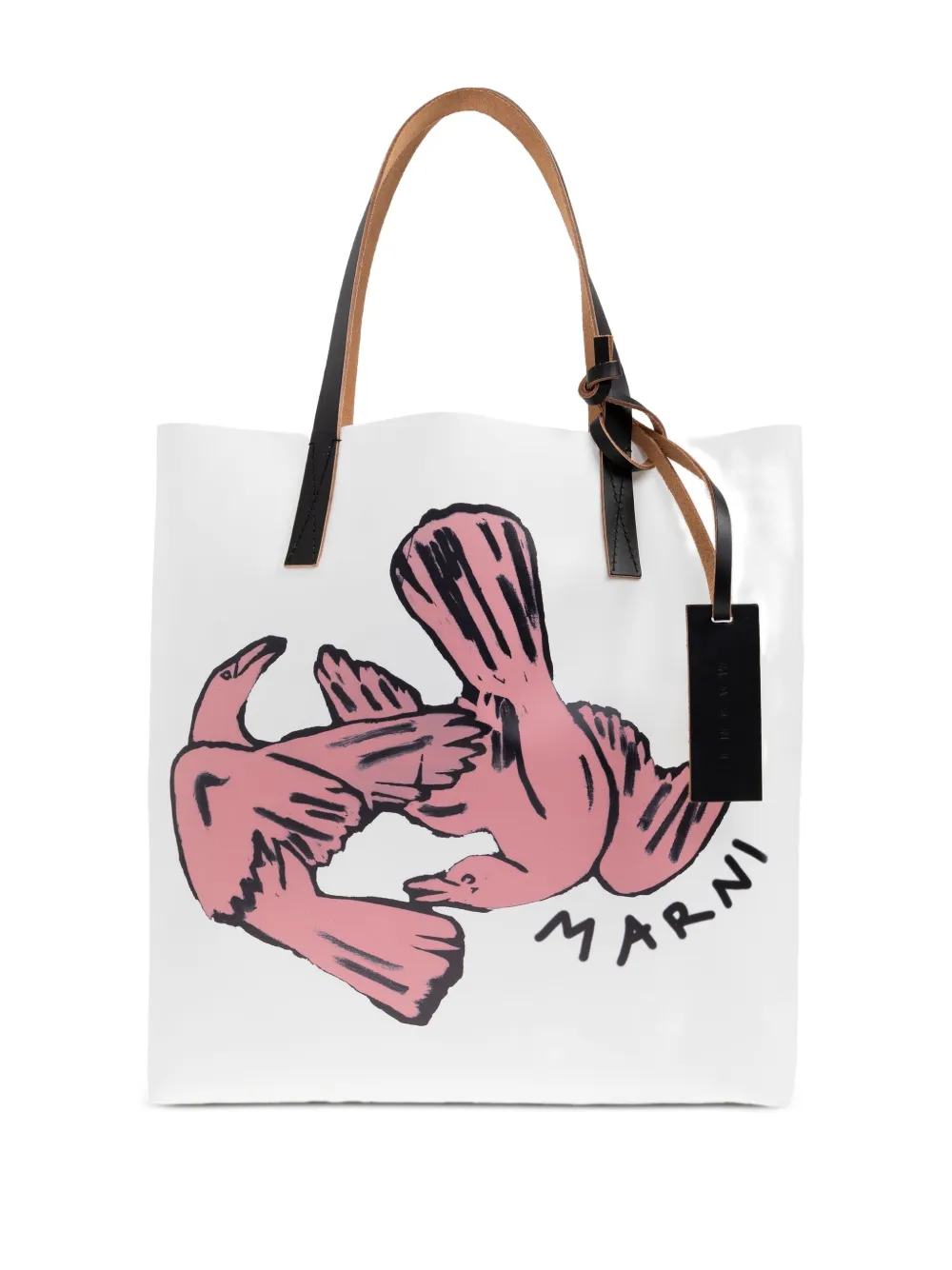 

Сумка-тоут из кожи с принтом птиц Marni, розовый