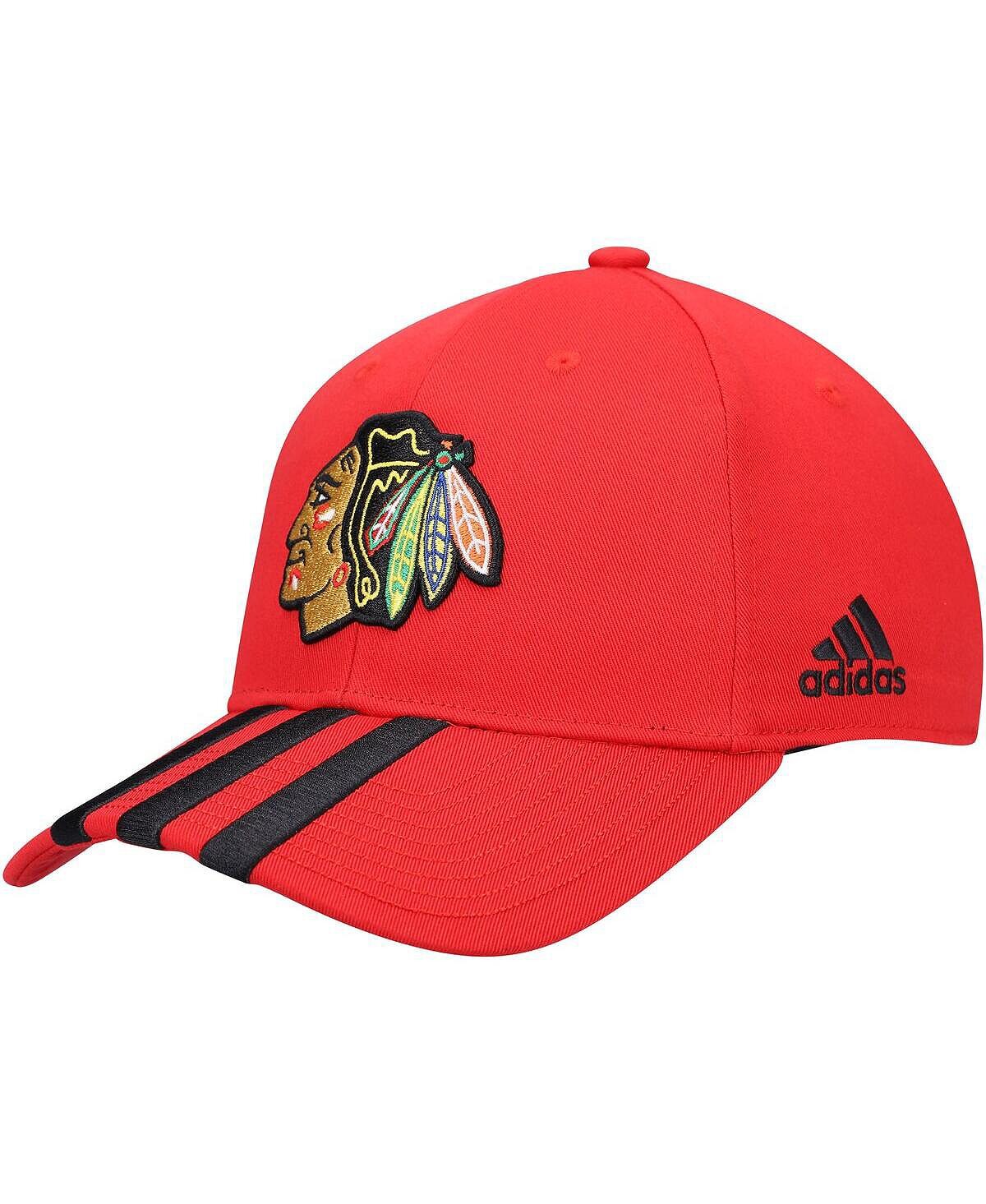 Мужская красная регулируемая кепка с тремя полосками в раздевалке Chicago Blackhawks adidas — фото 2