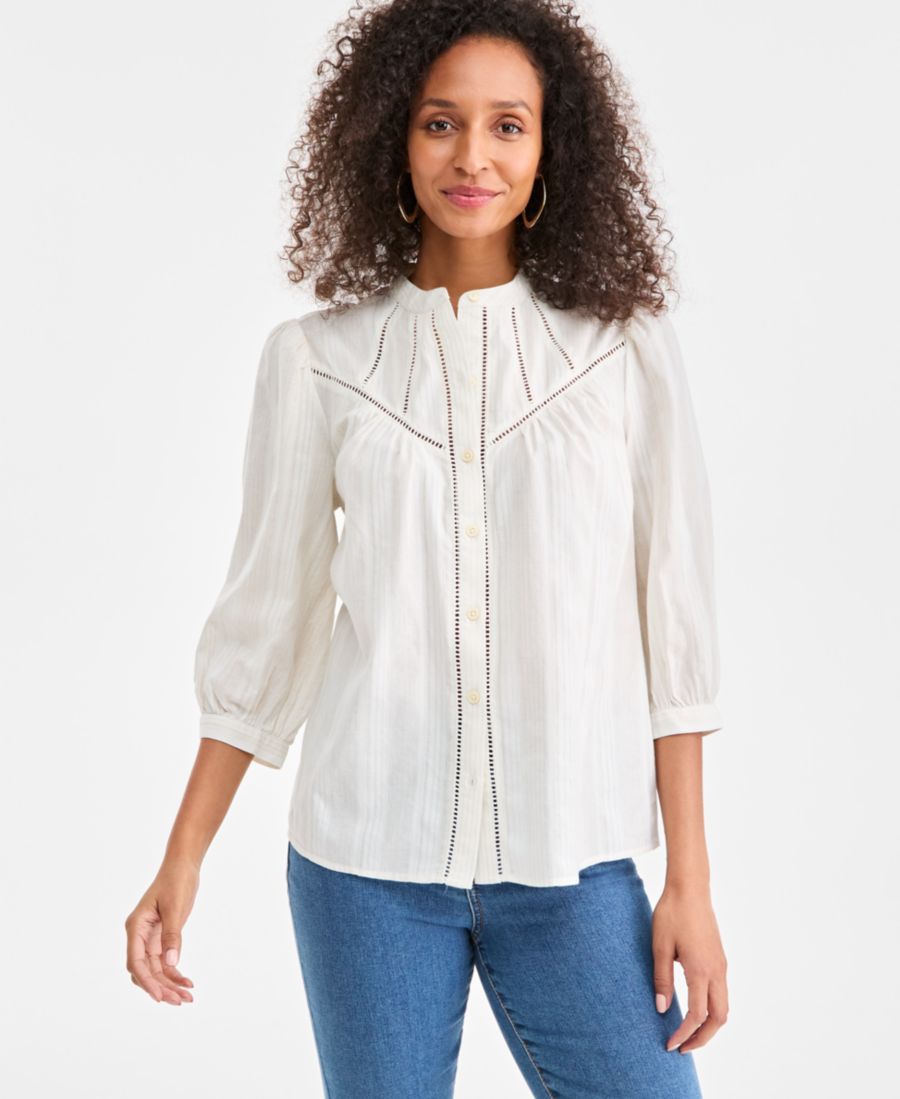 

Женская крестьянская рубашка с рукавами 3/4 Style & Co, Natural