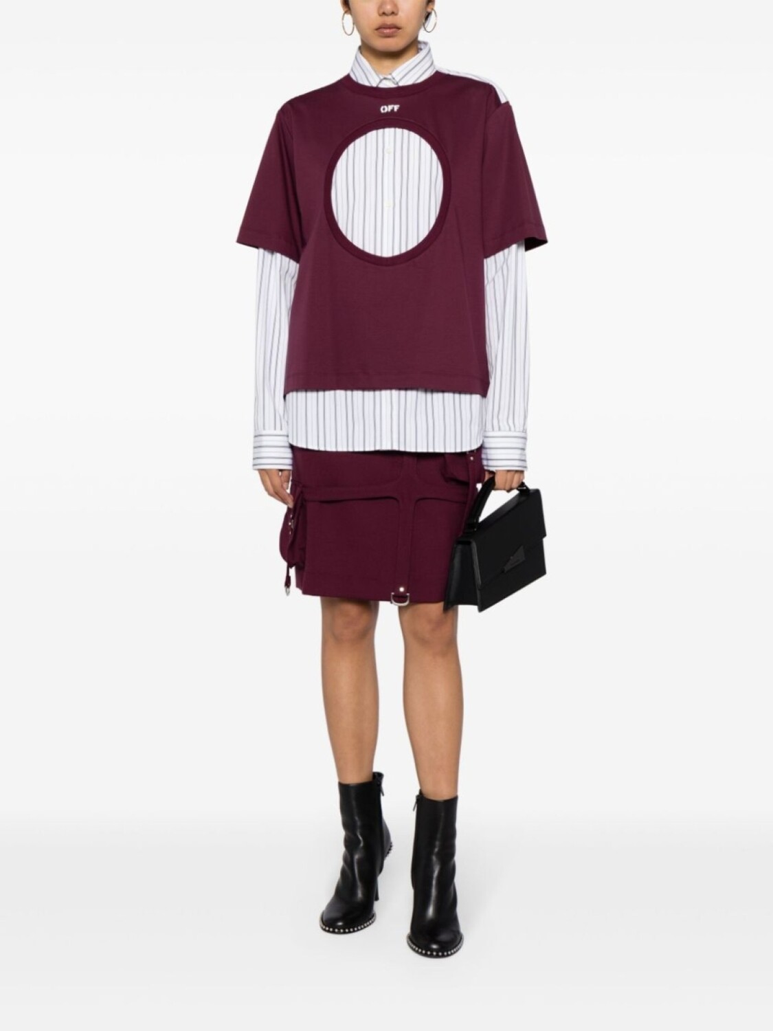 Off-White полосатая рубашка со вставками, фиолетовый — фото 2