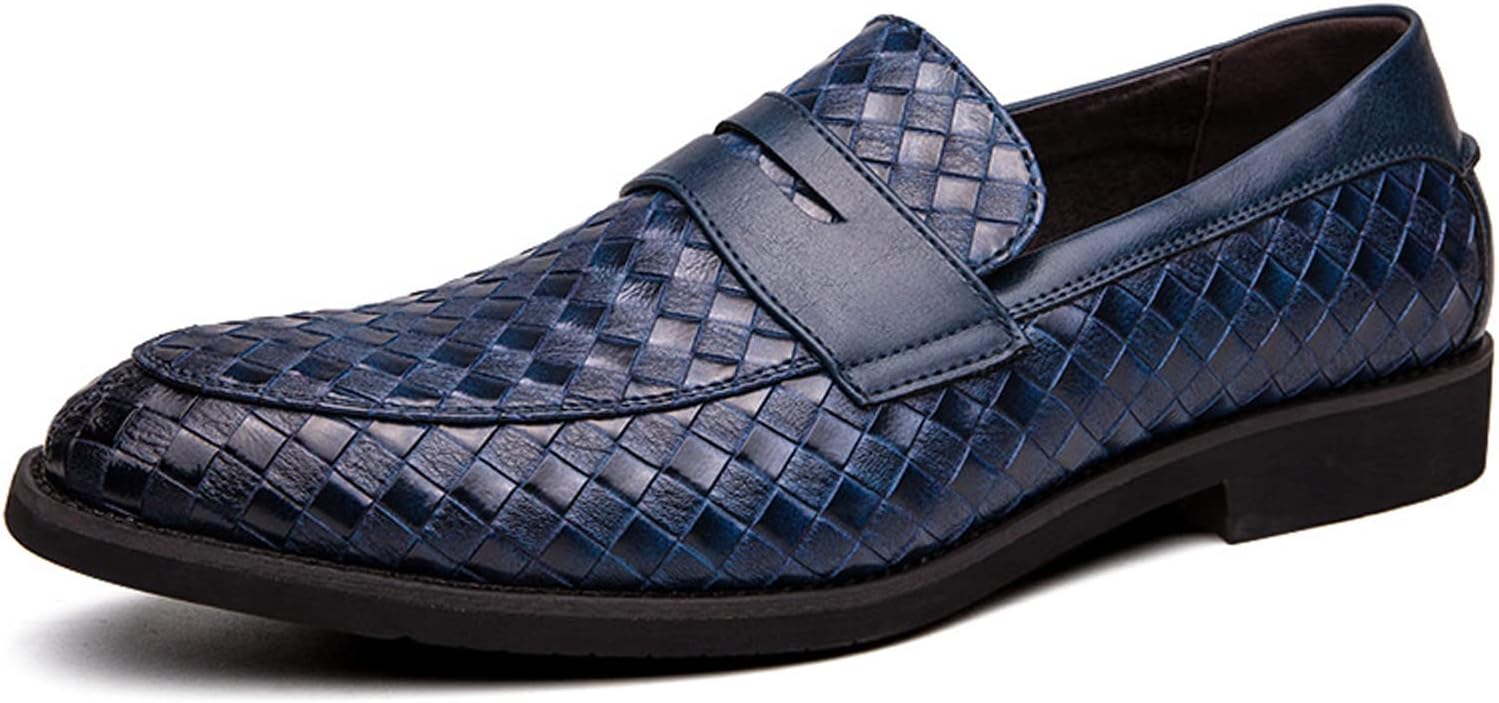 

Мужские плетеные кожаные слипоны-оксфорды, удобные дышащие деловые лоферы на плоской подошве, роскошная обувь для свадьбы и вечеринки, мягкая подошва для ходьбы Cubicbee, синий