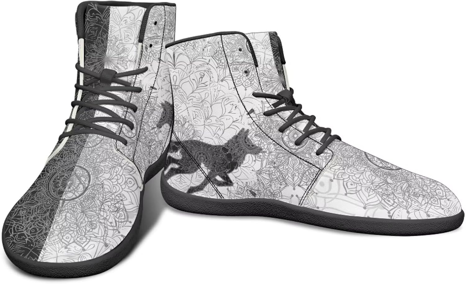 

Высокие черно-белые кроссовки с мандальным узором с изображением животных для мужчин, с широкой колодкой, минималистичный дизайн без каблука Watdotory