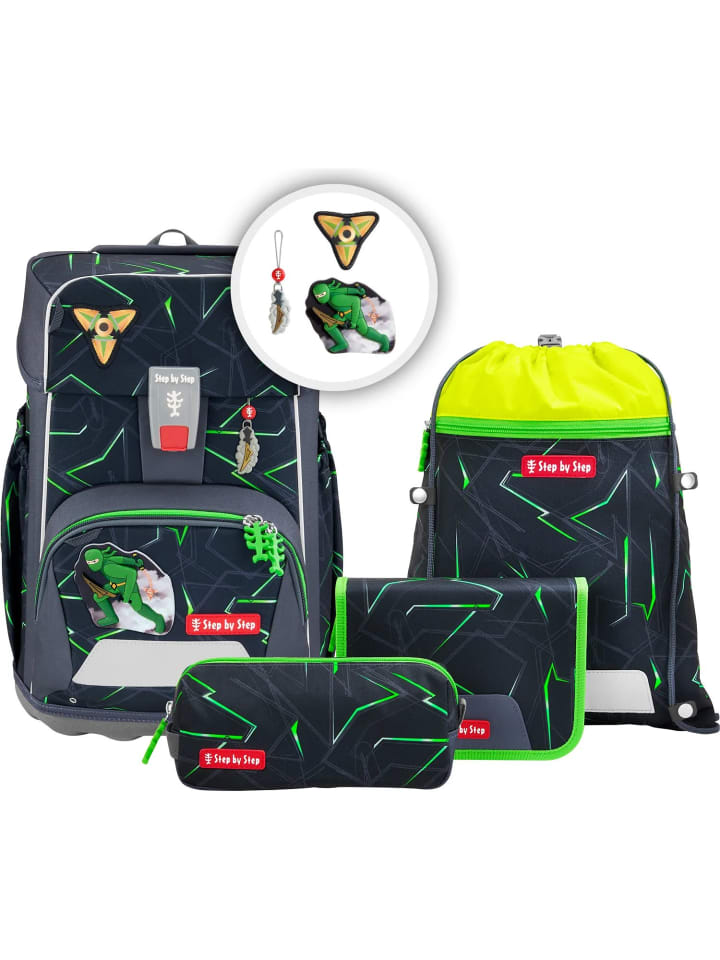 

Step by Step Огромный школьный рюкзак Ninja Kimo из 5 предметов, зеленого цвета