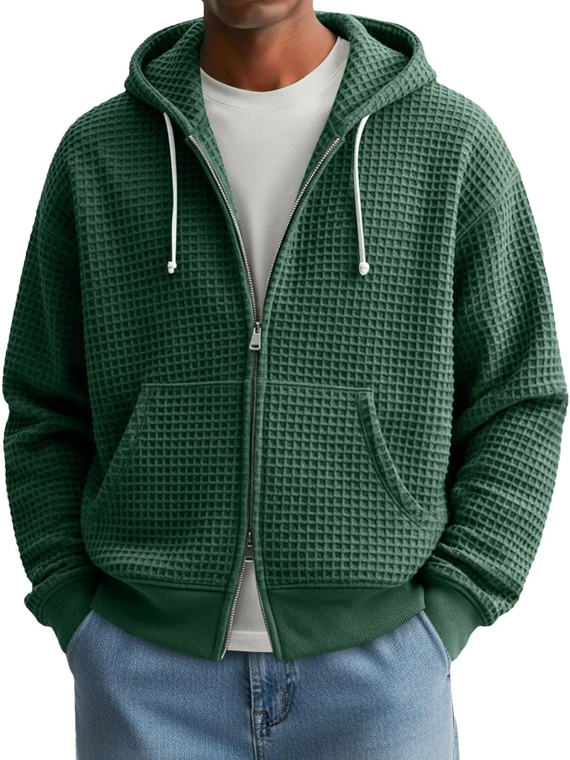 Толстовка на молнии, клетчатая, Blackish Green