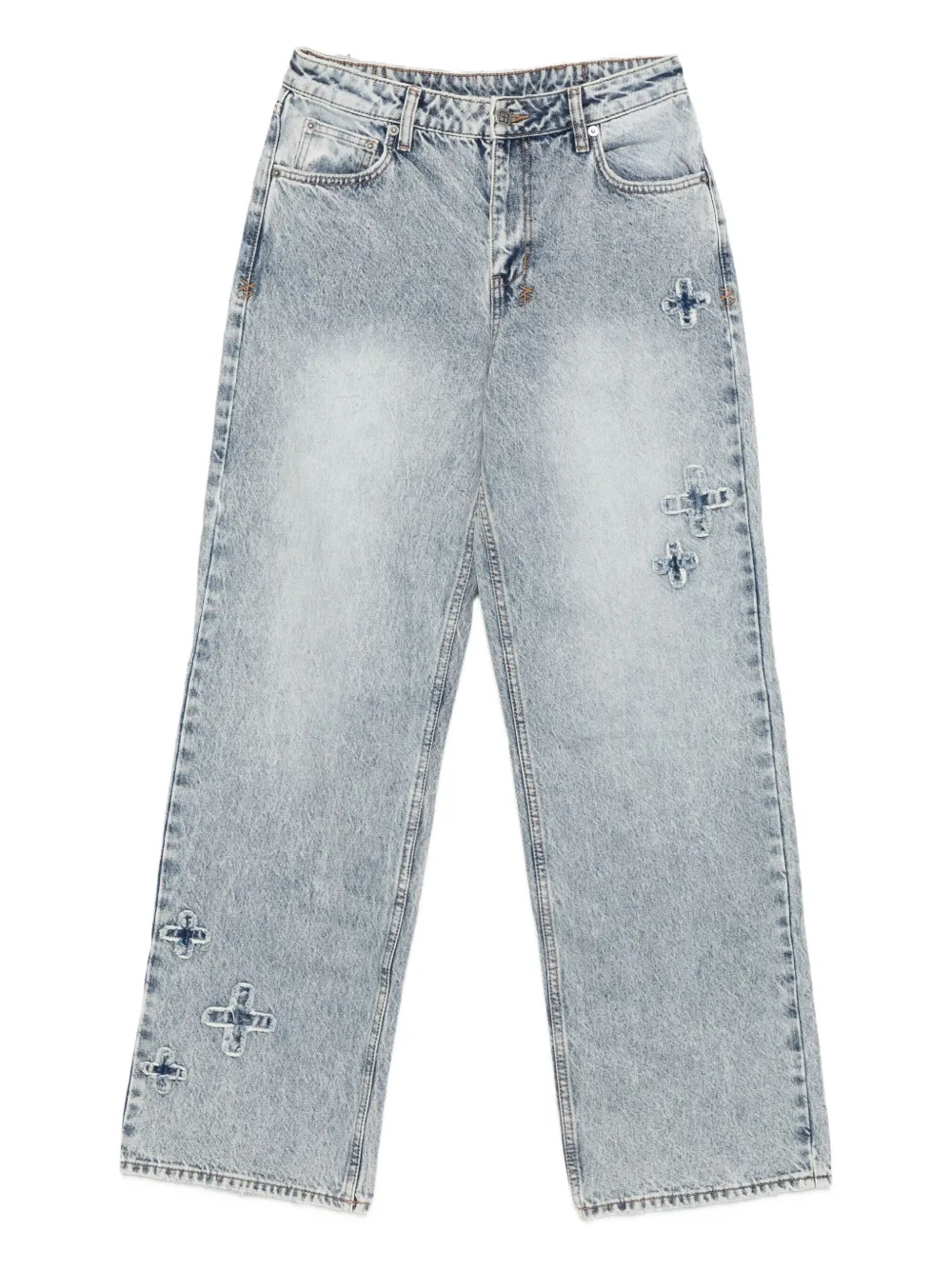 

Джинсы из хлопка с крестообразной вышивкой Ksubi, синий