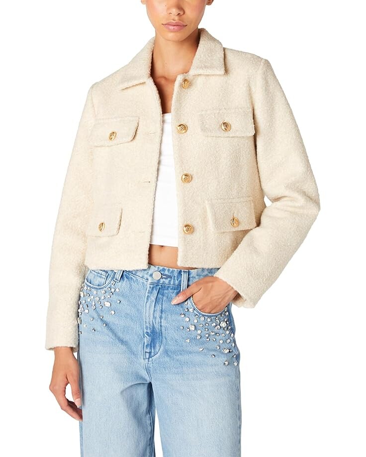 

Куртка Blank NYC Cropped Shirt Jacket With Pocket And Gold Button Detail, цвет Off White