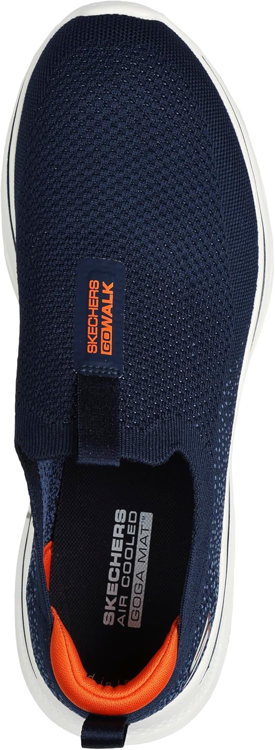 Мужские кроссовки Skechers Go Walk 7 Stretch Fit без шнурков, синий/оранжевый/темно-синий — фото 3