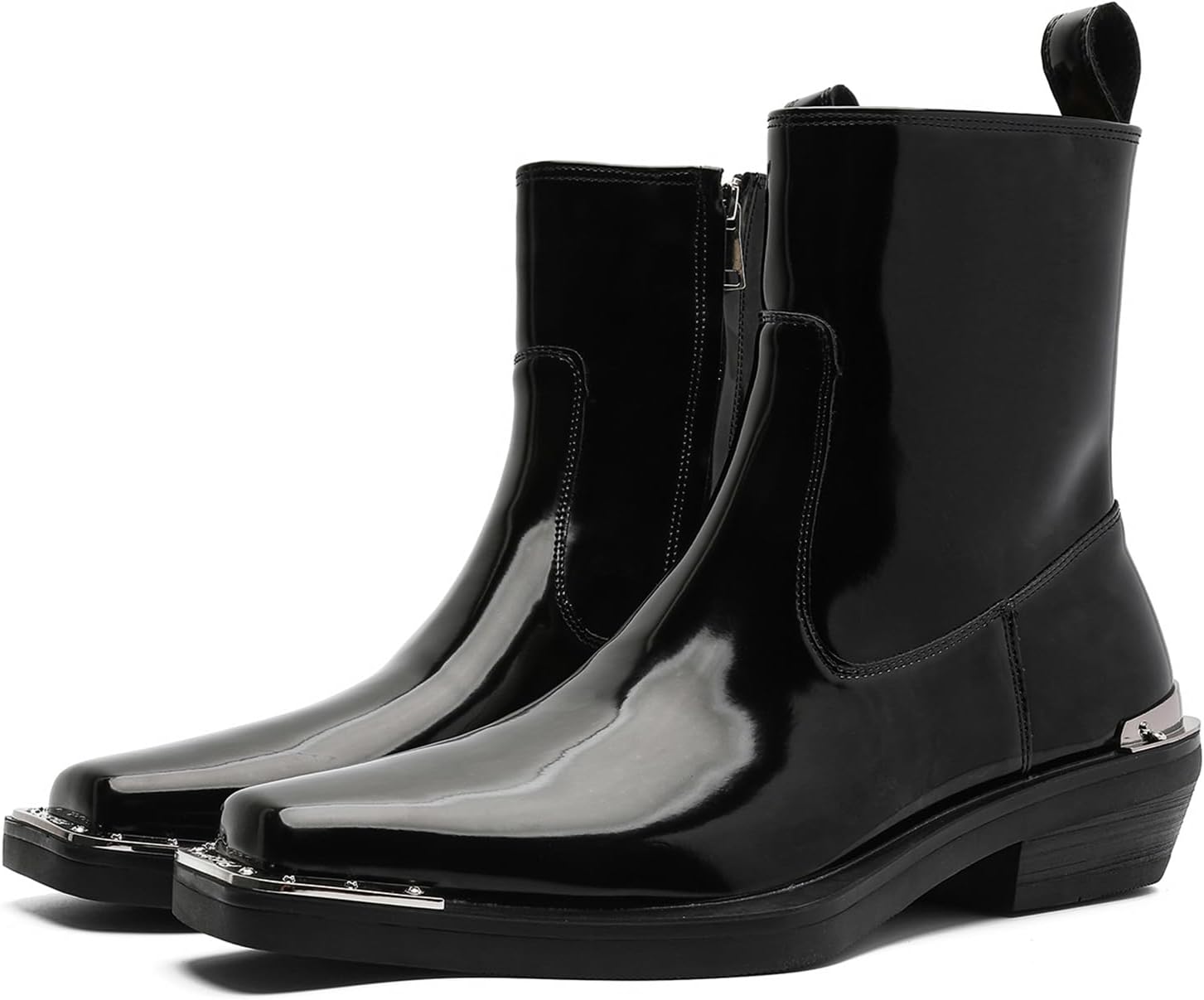 

Мужские кожаные ботинки Челси на массивном каблуке с модным квадратным носком, боковой молнией, низким каблуком, высокой голенью, формальные оксфорды, повседневные деловые и офисные ботильоны для свадьбы Oxneuhg, черный