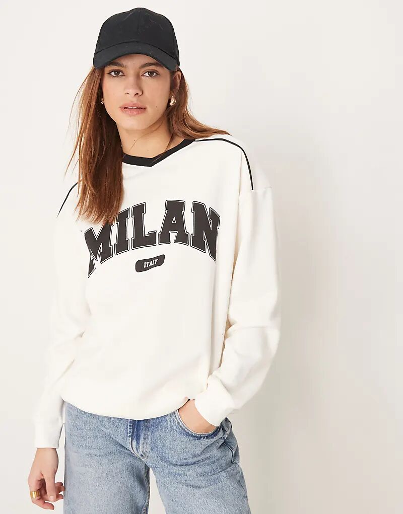 

Джемпер с логотипом Milan в кремово-белом цвете New Look