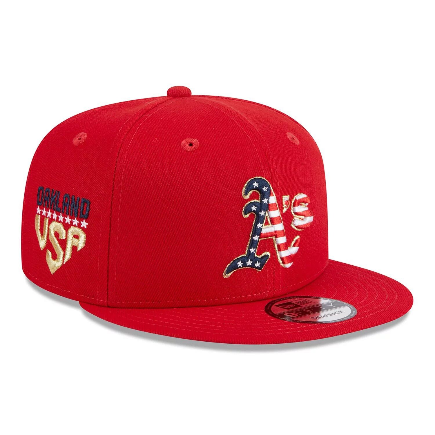 

Мужская регулируемая кепка New Era Red Oakland Athletics 4 июля 9FIFTY Snapback 2023