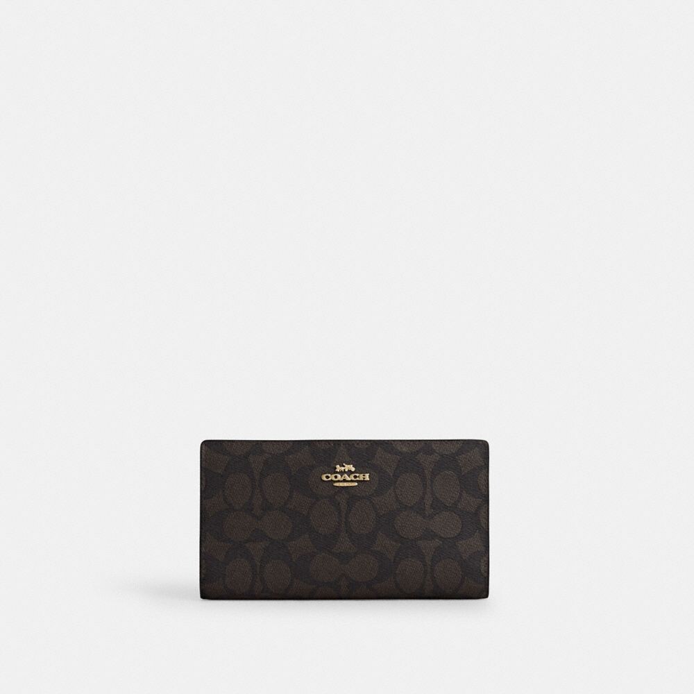 

Тонкий кошелек на молнии COACH, золотой/коричневый/черный
