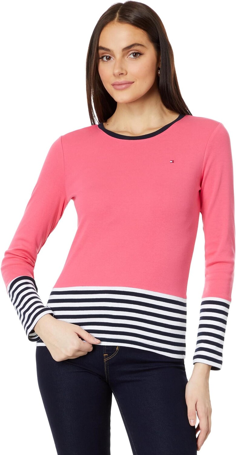 

Футболка Tommy Hilfiger Long Sleeve Color-Block Stripe Tee, цвет Rosette