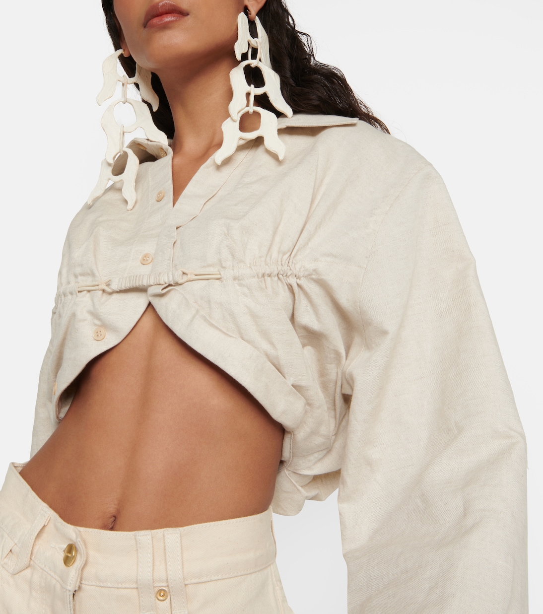 Рубашка La Chemise Machou из хлопка и льна Jacquemus, Light Beige — фото 4