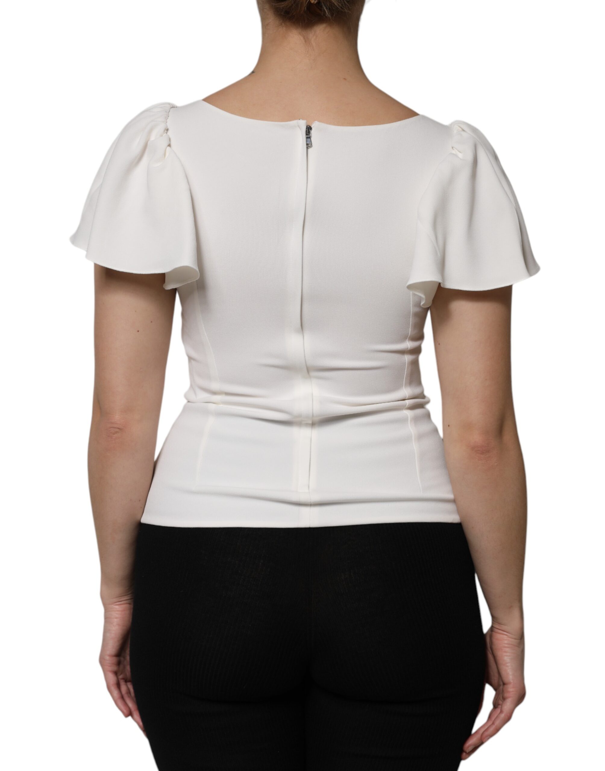 Белый вискозный топ с круглым вырезом и короткими рукавами Dolce & Gabbana, White — фото 3