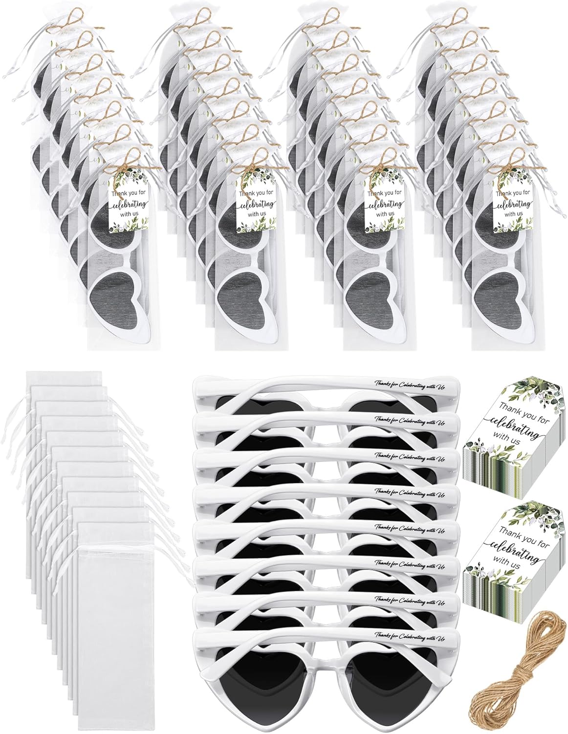 

Набор из 25 белых солнцезащитных очков в форме сердца, оптом, для свадеб, девичников и вечеринок, в качестве сувениров для гостей и невесты (цвет эвкалипт) Chapou, Eucalyptus