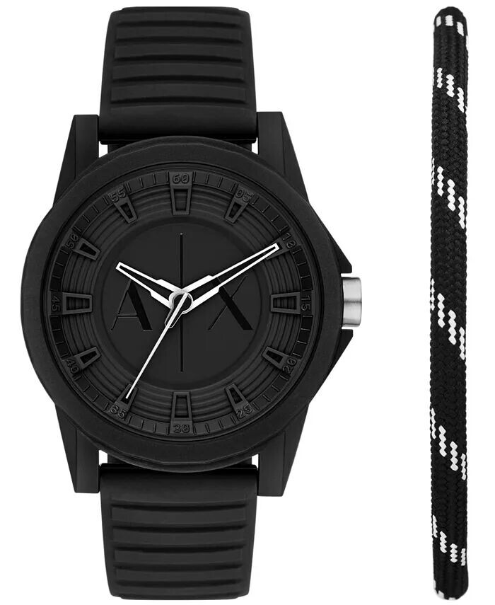 

Мужские черные силиконовые часы Outerbanks с тремя стрелками, комплект 44 мм A|X Armani Exchange, черный