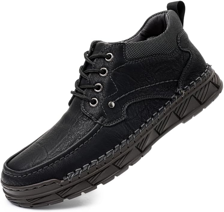 

Мужские повседневные ботинки с мок-то носком и шнуровкой до щиколотки, кожаные прогулочные туфли, черные и коричневые, комфортные ботинки с прочной резиновой подошвой Generic