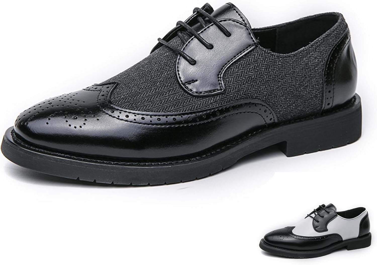 

Мужские туфли-оксфорды с двухцветной заплаткой, модные броги с крылом, круглый носок, шнуровка, низкие кожаные деловые туфли с классической ручной прострочкой Zeberfi, черный