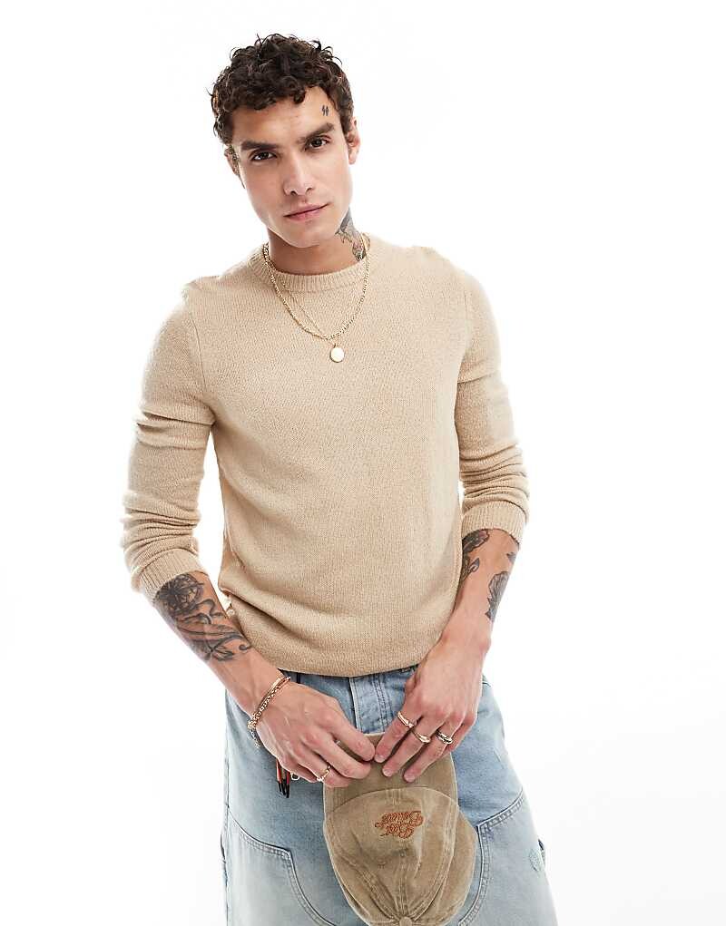 

Легкий вязаный джемпер овсяного цвета с начесом ASOS DESIGN