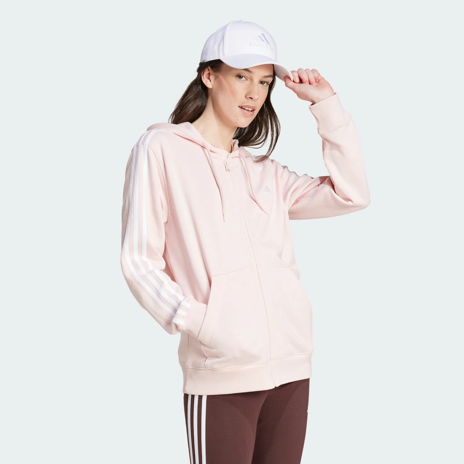 Худи унисекс Essential 3-Stripes French Terry на молнии, розовое, от Adidas — фото 3