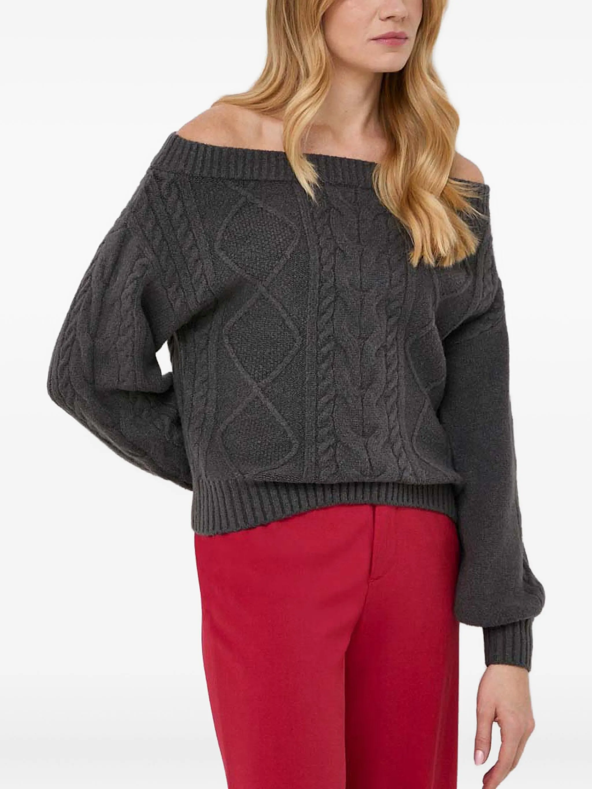 

Вязаный свитер с открытыми плечами Guess Usa, серый