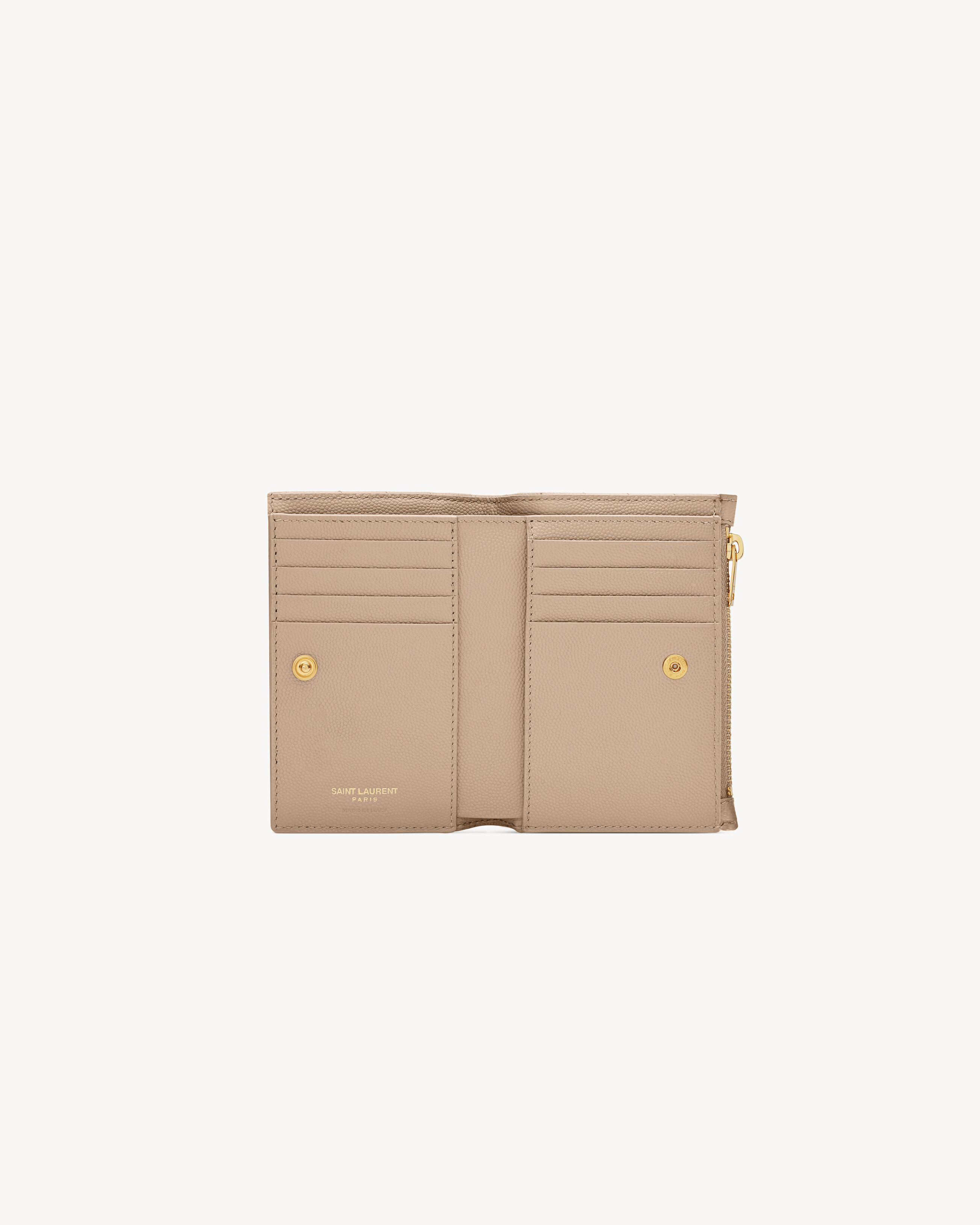 Двухскладной кошелек Cassandre Matelasse Fragments из кожи grain de poudre Saint Laurent, бежевый — фото 4