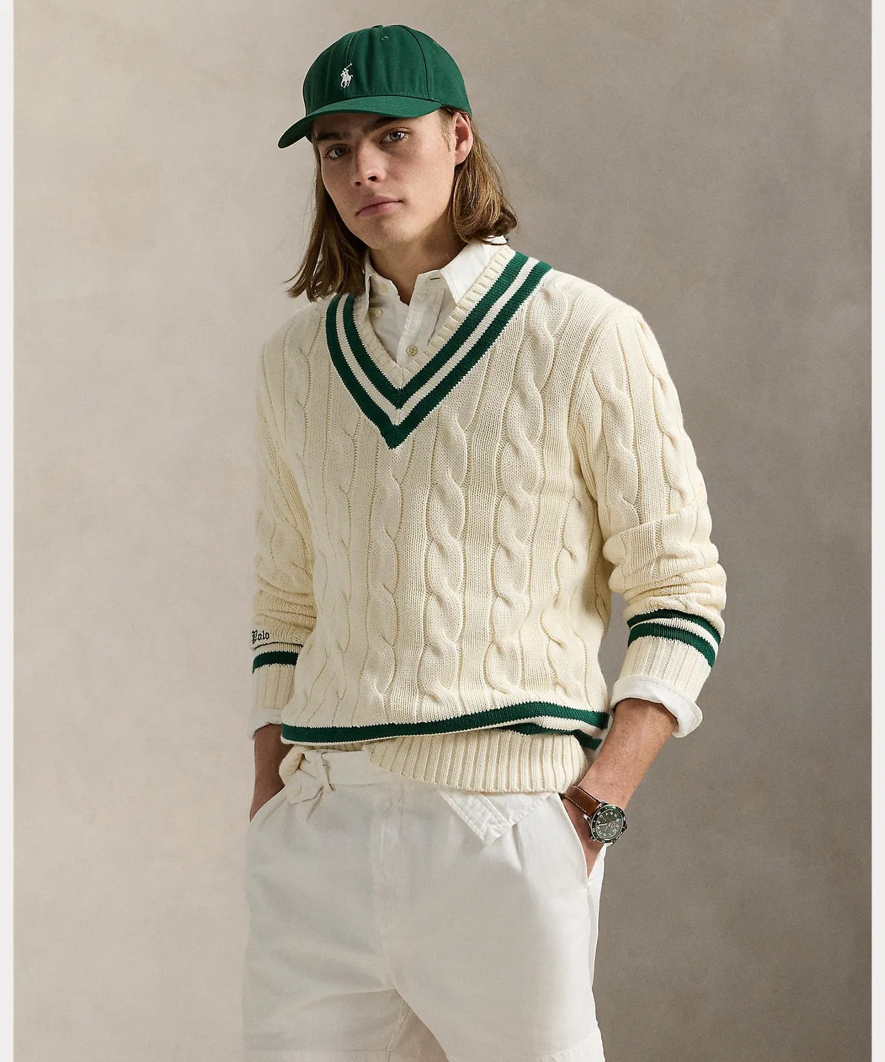 Свитер крикет с V-образным вырезом Ralph Lauren, натуральный