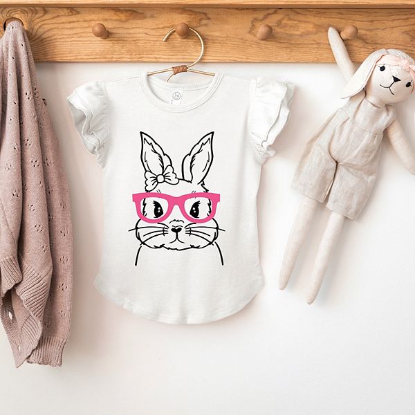 Футболка с рукавами-крылышками Bunny face с розовыми очками The Juniper Shop, White — фото 3