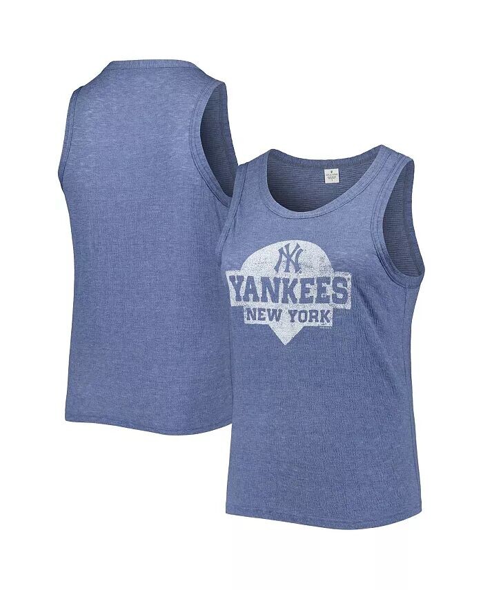 

Женская темно-синяя майка New York Yankees Tri-Blend больших размеров с высоким воротником Soft As A Grape