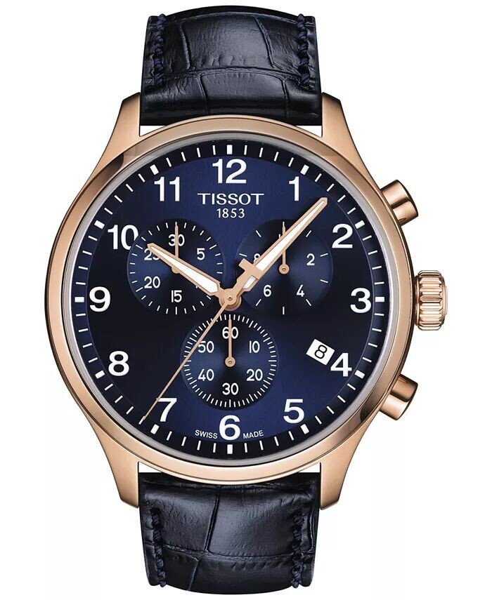 

Мужские часы Swiss Chronograph XL с классическим синим кожаным ремешком, 45 мм Tissot