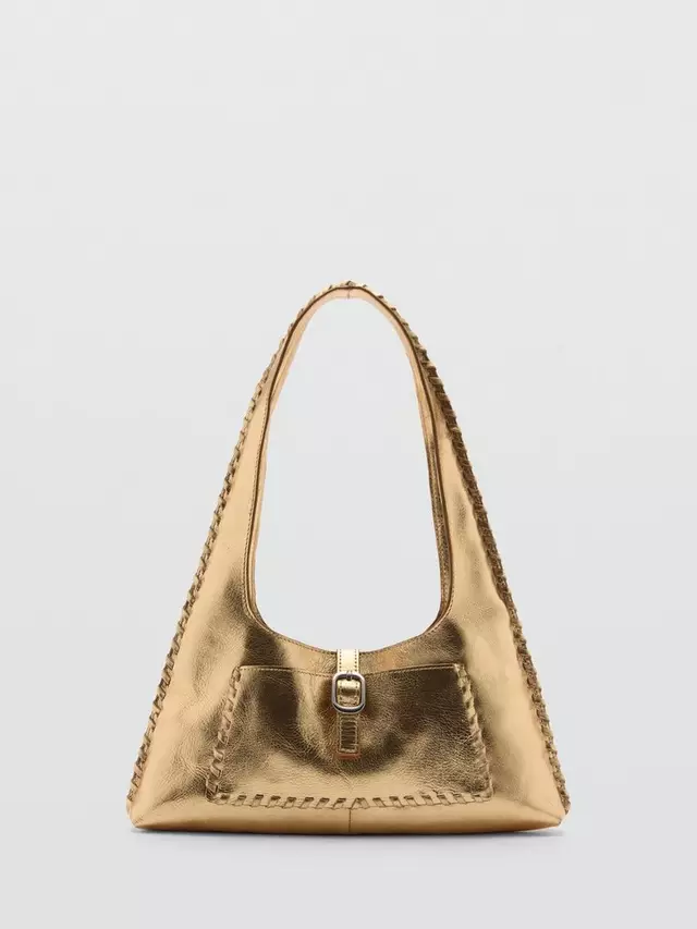 

Сумка через плечо Mango Nat Metallic Leather Stitch Detail, золотой