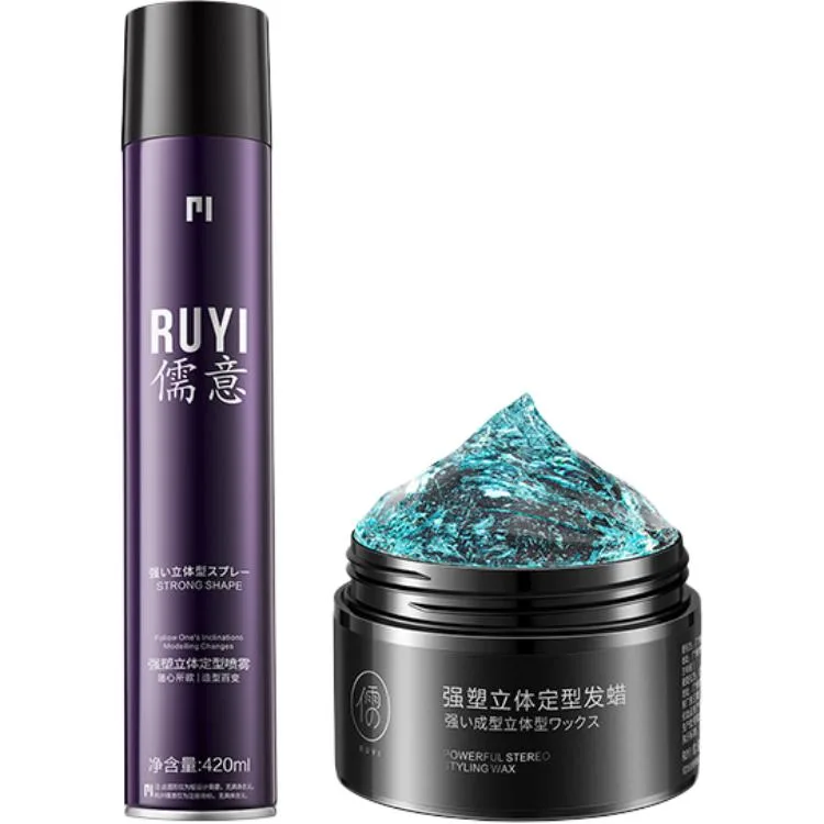 Лак, воск и спрей для укладки унисекс RUYI, Styling spray 420ml + hair wax 100g