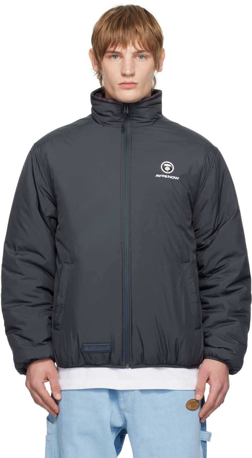 

Серая куртка с логотипом «AAPE NOW» Moonface на молнии, двусторонняя AAPE by A Bathing Ape