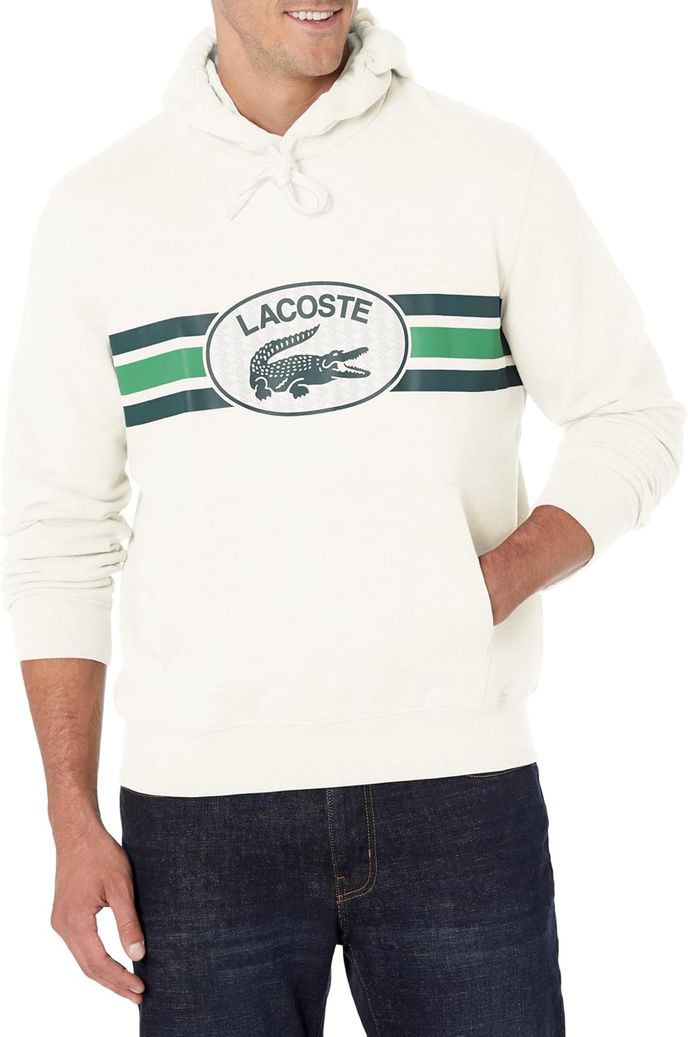 Толстовка Lacoste мужская с капюшоном и центральным принтом Monogram, Farine
